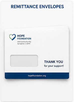 Digital print sample: Remittance Envelopes for Donor Appeals