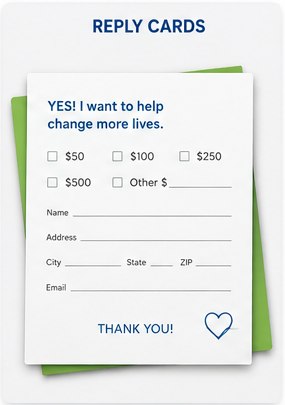 Digital print sample: Reply Cards for Donor Appeals