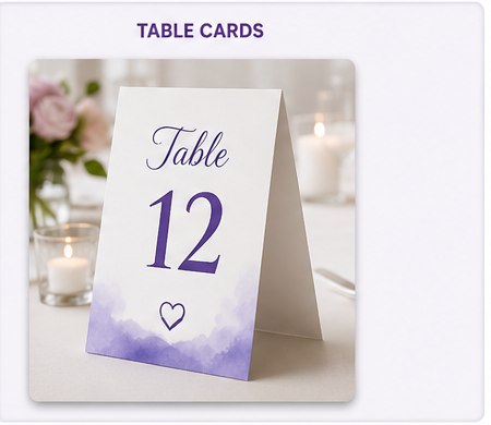 Digital print sample: Table Cards for Events & Galas